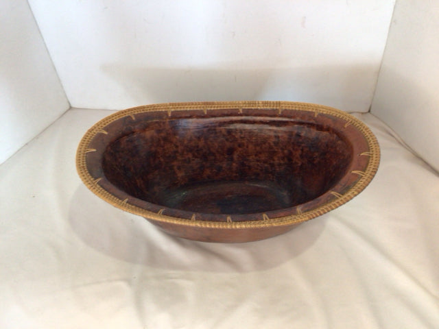 Carved Brown Wood Bowl