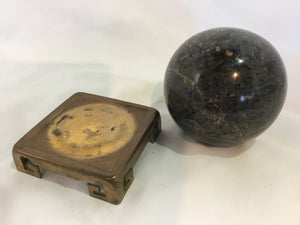 2 Piece Brass Marble Sphere Pedestal Sculpture