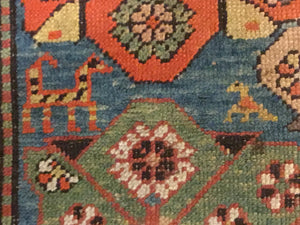 Antique Wool Geometric As Is Rust/Blue Rug