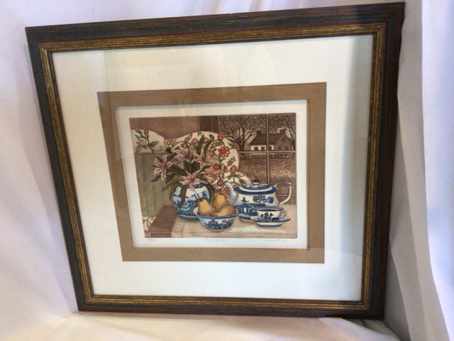 Signed Print Multi-Color Window Scene Framed Art