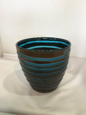 Brown/Blue Glass Swirl Planter