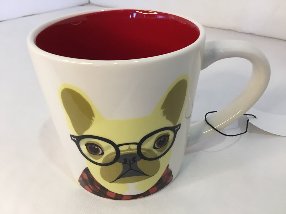 Magenta Mug White/Yellow Ceramic Pug Holiday Item
