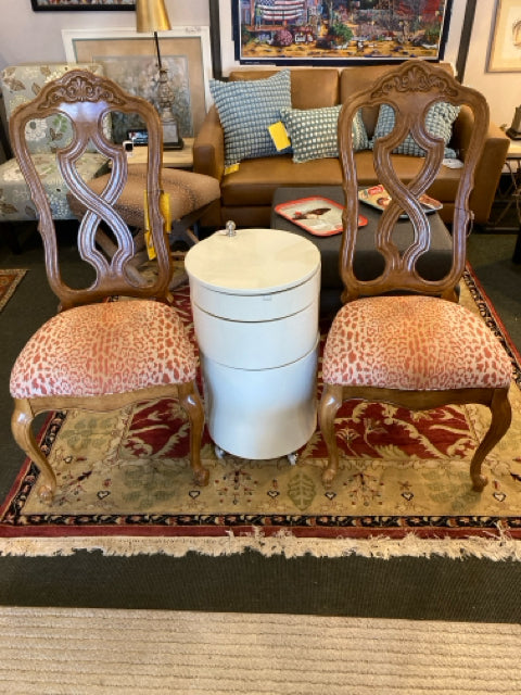 Pair Wood Upholstered Seat Armless Brown/Orange Chair