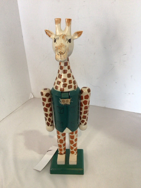 Green/White Wood Giraffe Nut Cracker