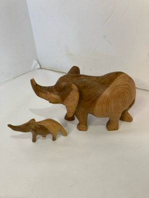 Pair Brown Wood Elephant Figurine