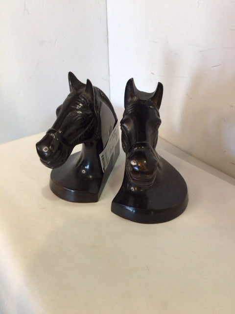 Vintage Black Resin Horse Head Book Ends