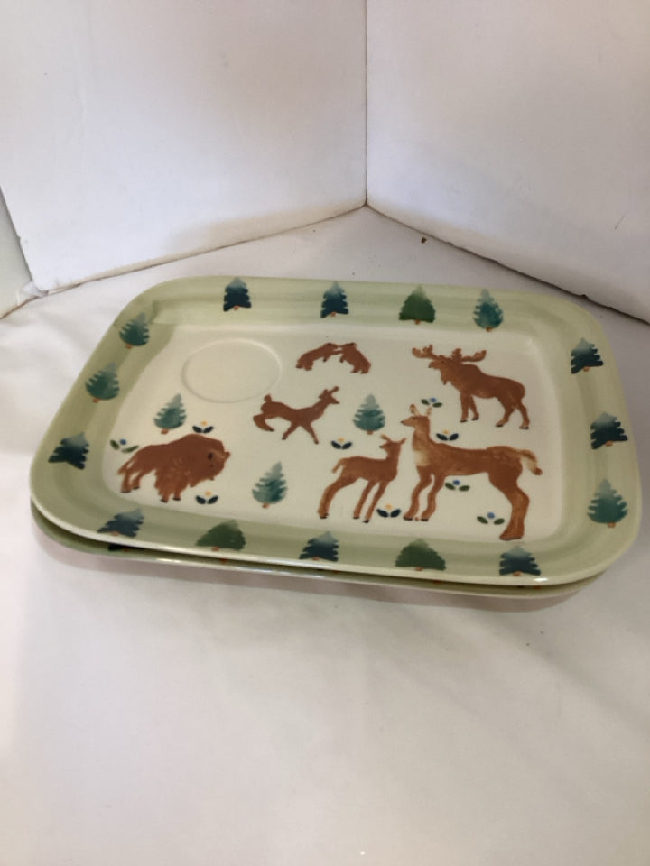 Hartstone Christmas Cream/Green Ceramic Pair Animals Holiday Item
