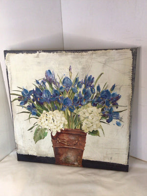 White/Blue Floral Stretch Canvas Art