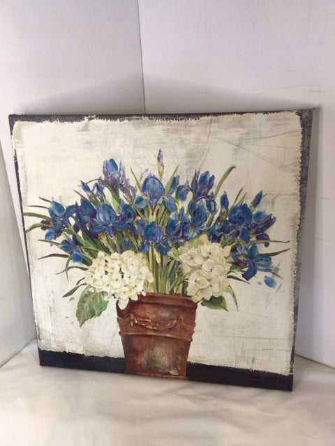 White/Blue Floral Stretch Canvas Art