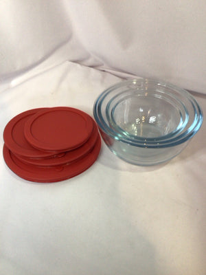 Set of 3 Clear/Red Glass Nesting Bowl Set