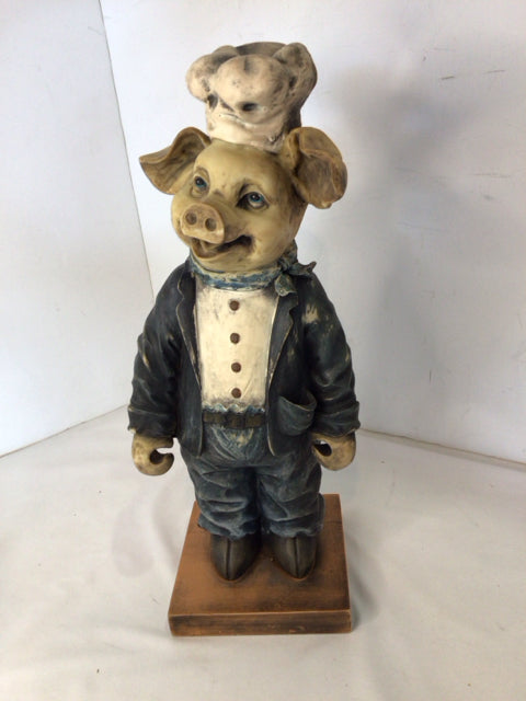 Blue/Brown Resin Pig Chef Sculpture