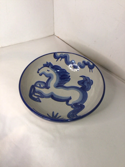 Hadley Blue/White Stoneware Horse Bowl