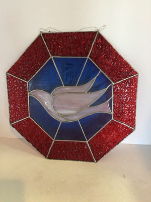 Hanging Red/White Stained Glass Octagon Stained Glass