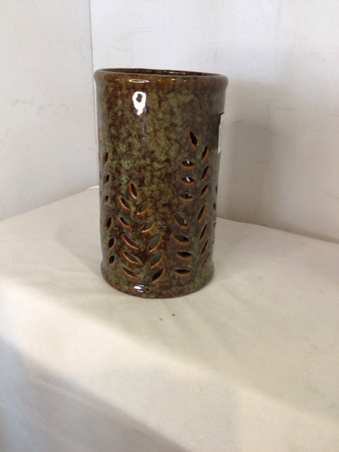 Cut out Brown/Green Ceramic Leaves Candle Holder