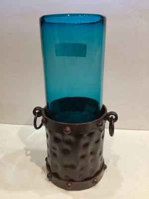 Blue/ Brown Metal/Glass 2 Piece Candle Holder