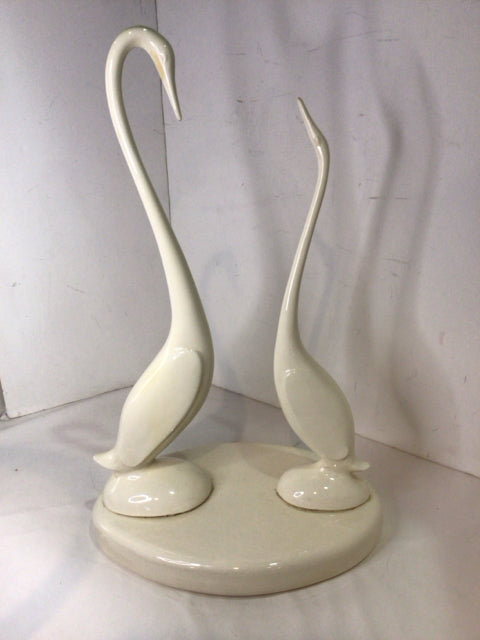 Mid Century White Ceramic Swan Sculpture