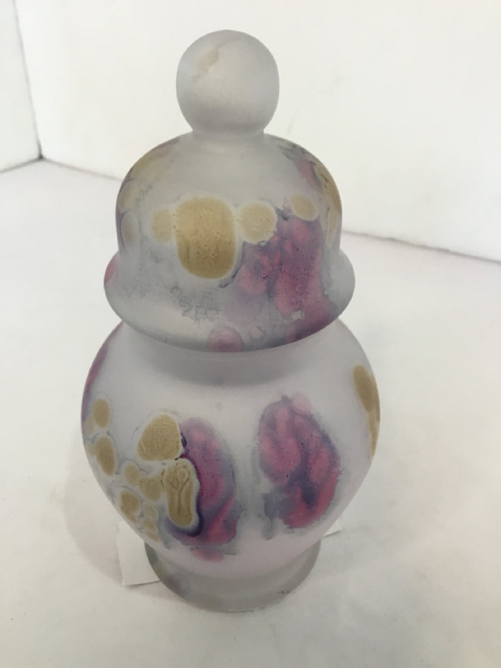 Decorative Purple Frosted Glass Lidded Canister