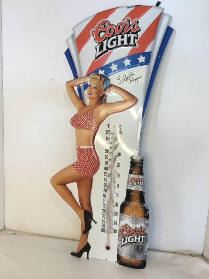 Sign Red/White/Blue Tin Beer Thermometer
