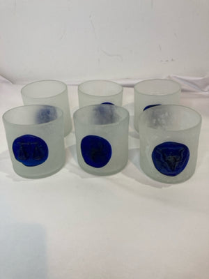 Set of 6 Blue/Clear Frosted Glass Glasses