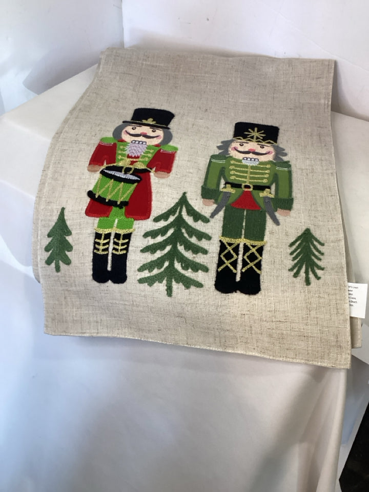 Table Runner Beige/Multi Polyester Nutcracker Holiday Item