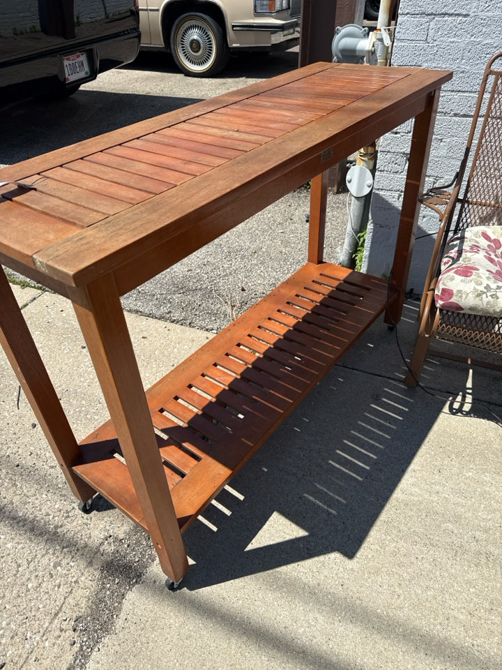 Outdoor/Outside Teak Rolling Brown Table