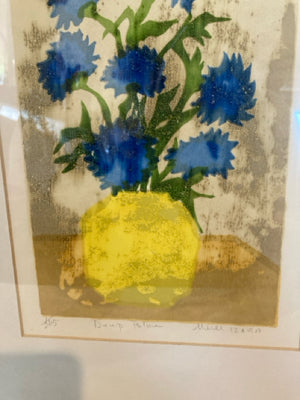 Signed Blue/Yellow Flowers Framed Art