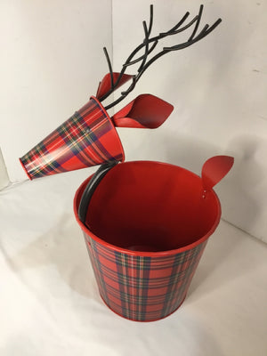 Christmas Red/Green Metal Can Reindeer Holiday Item