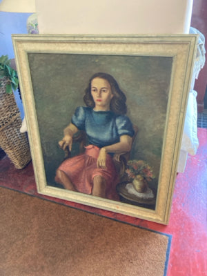 Green/Beige Woman Framed Art