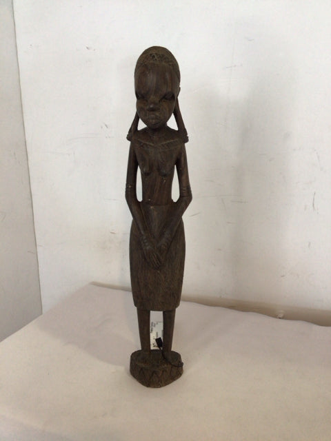Tribal Brown/Red Wood Woman Sculpture