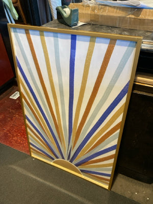 Modern Blue/Gold Stripe Framed Art