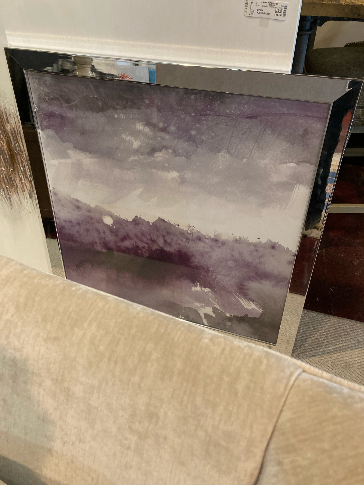 Signed Purple/Gray Lake Framed Art