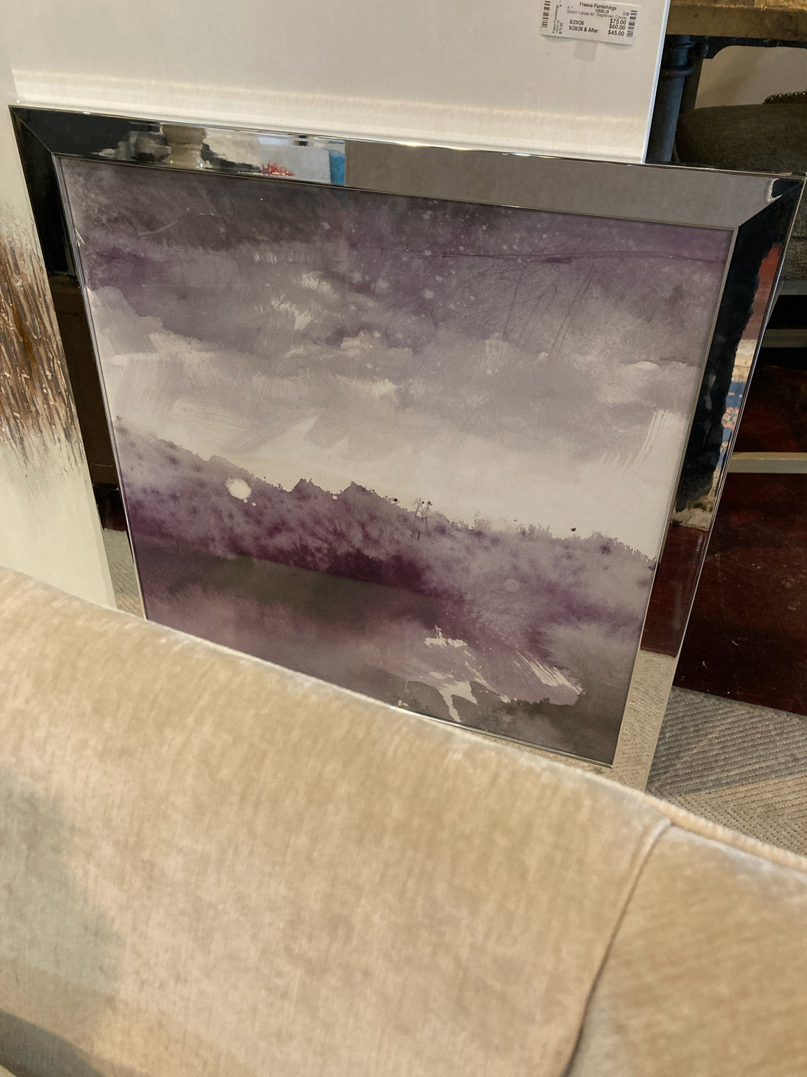 Signed Purple/Gray Lake Framed Art