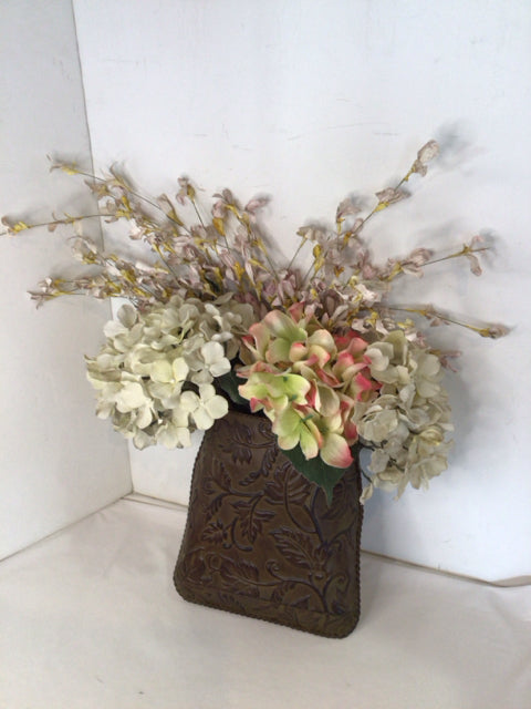 w/Flowers Brown Tin Wall Pocket