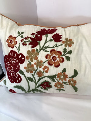 Down White/Red Polyester Floral Pillow