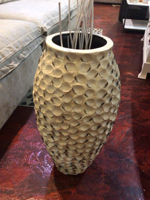 Cream Ceramic W/Sticks Vase