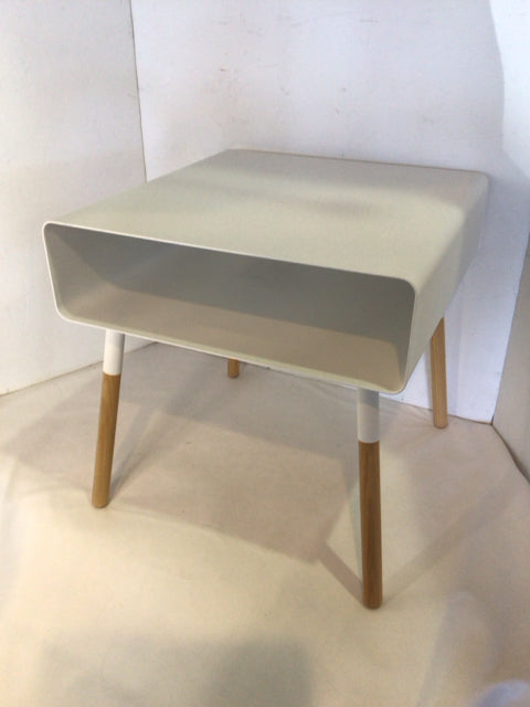 Yamazaki Side Metal/Wood Storage White Table