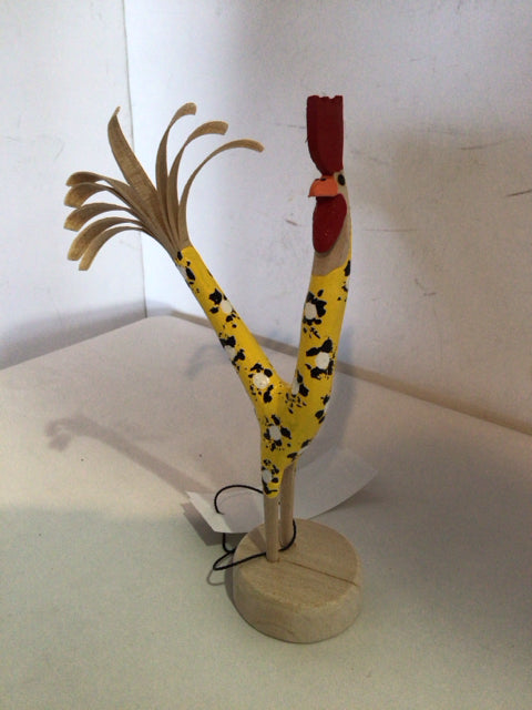 Folk Art Yellow/White Wood Chicken Statue