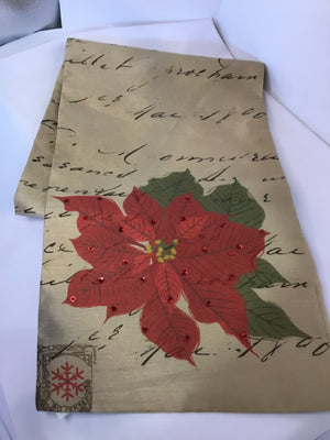 Table Runner Tan/Red Poinsettia Holiday Item