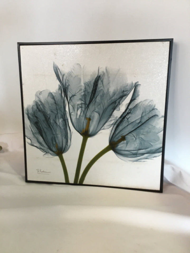 Print Blue Gray Square Tulip Wall Hanging Art