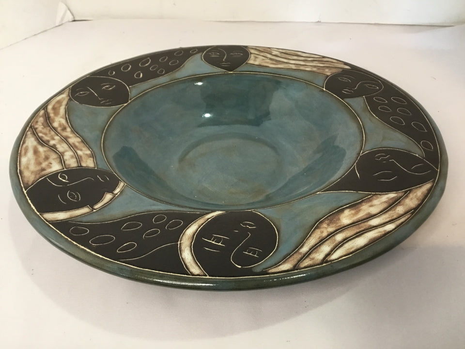 Blue/Black Pottery Faces Bowl