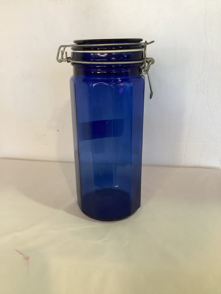 Cobalt Glass Cylindrical Lidded Canister
