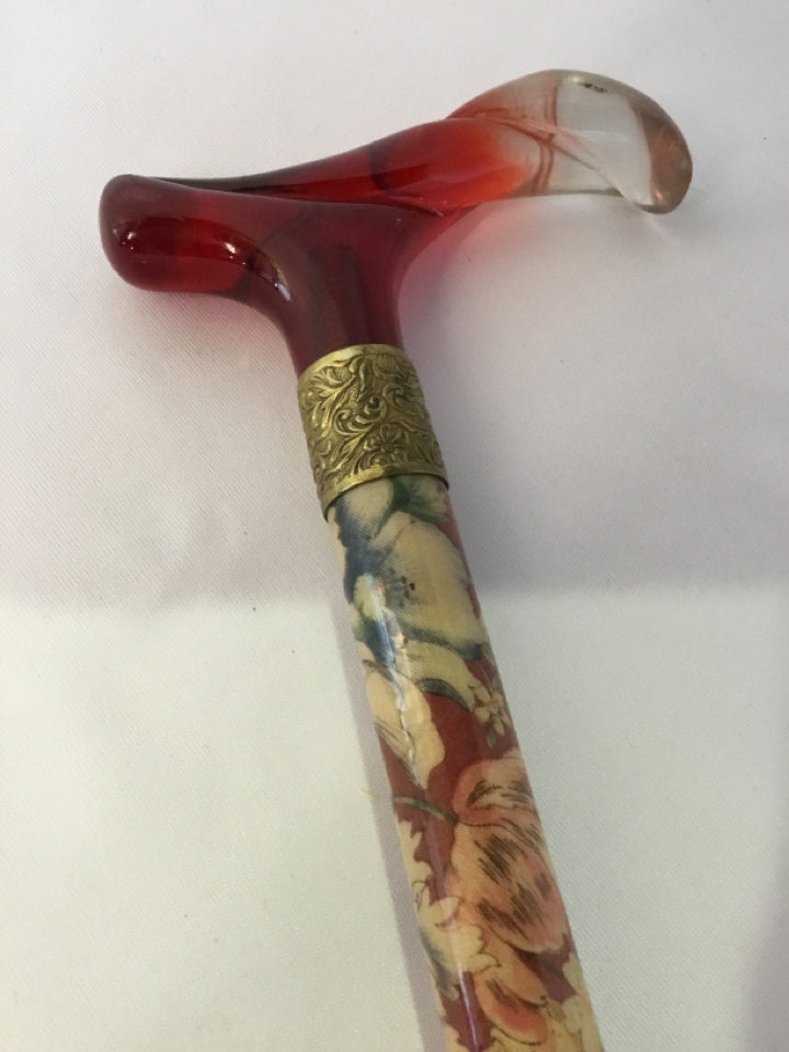 Red/Cream Bakelite Floral Cane