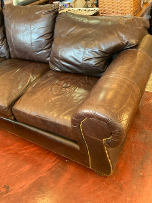 Leather NailHead Loose Pillow Brown Sofa