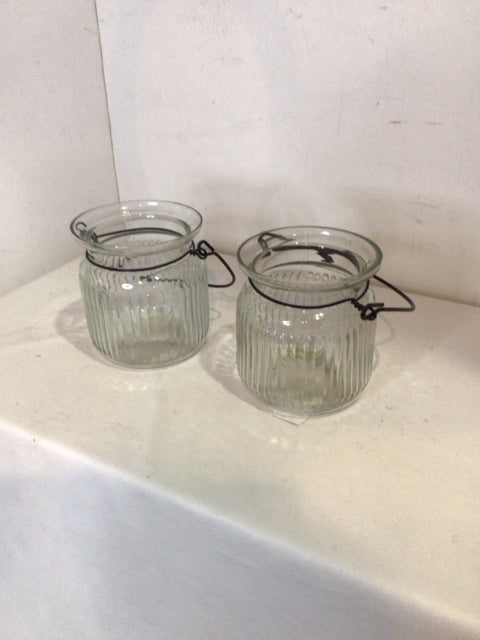 Pair Clear Glass Ribbed Candle Holder