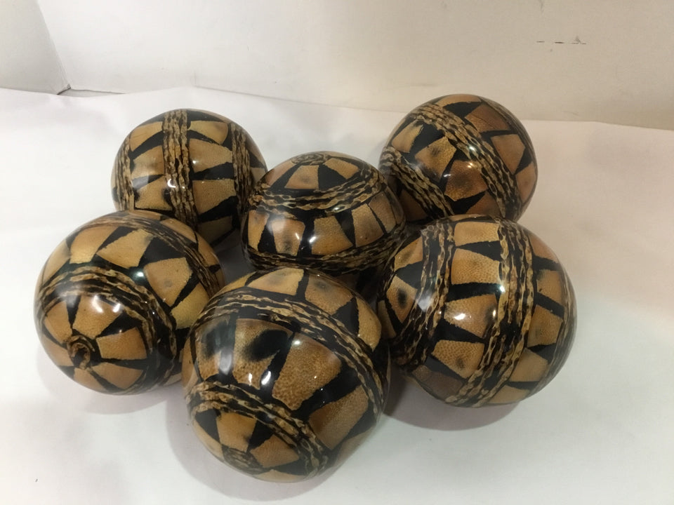 Set of 6 Brown/Tan Resin Peacock In Bag Ball