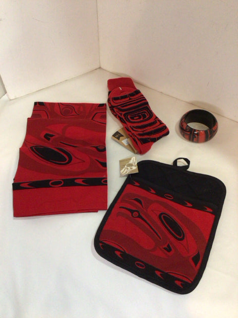 Red/Black 4 Piece Set In Bag Towel