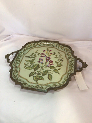 Castilian Green Ceramic Floral Tray