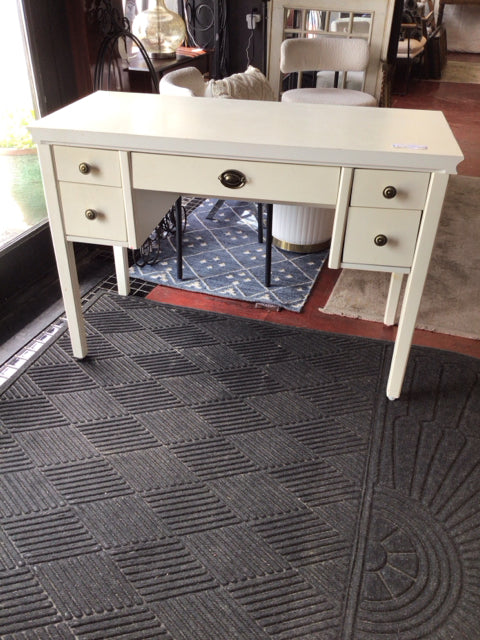 Wood 5 Drawer White Desk