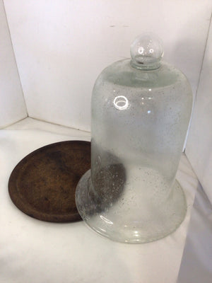 Clear/Brown Glass & Wood W/Plate Cloche