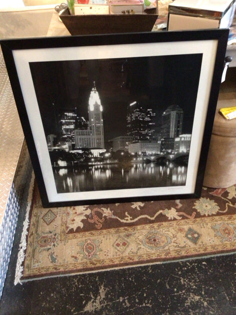 Signed Black/White City Scape Columbus Framed Art